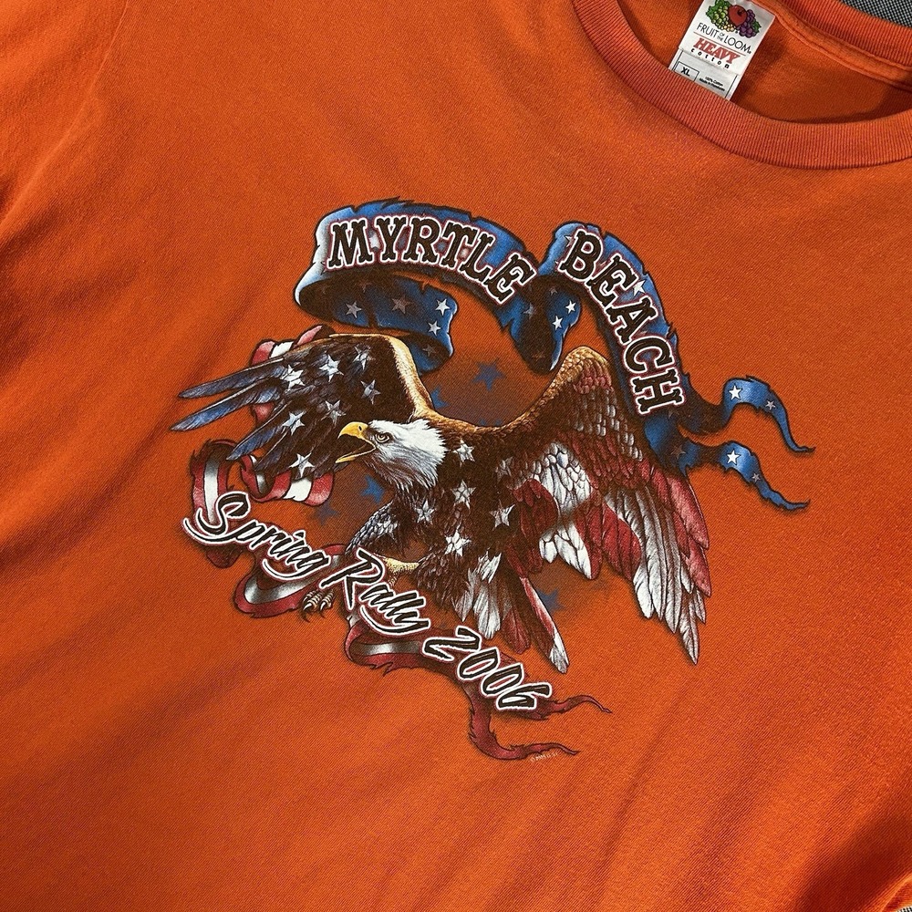 Myrtle Beach Biker Rally 2006 T-Shirt Fruit of‎ the Loom Mens XL Orange Y2K VTG
